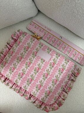 NWT, LoveShackFancy x Yoobi blooming heirloom flat pencil case / make up bag
